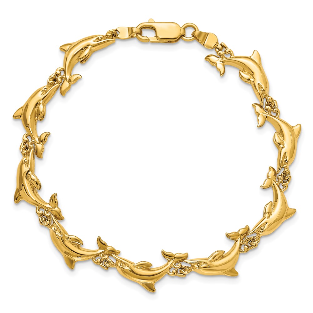 14k Yellow Gold 6.99 mm Polished 3-D Reversible Dolphin Bracelet (10.8 grams)