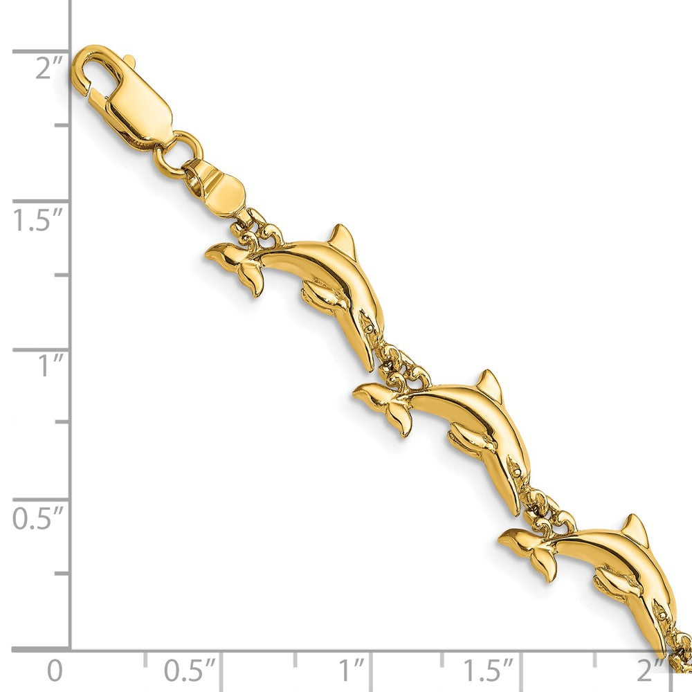 14k Yellow Gold 6.99 mm Polished 3-D Reversible Dolphin Bracelet (10.8 grams)