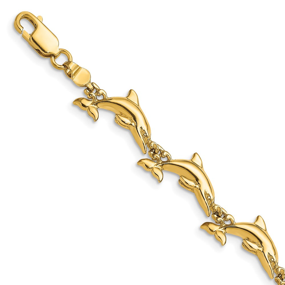 14k Yellow Gold 6.99 mm Polished 3-D Reversible Dolphin Bracelet (10.8 grams)