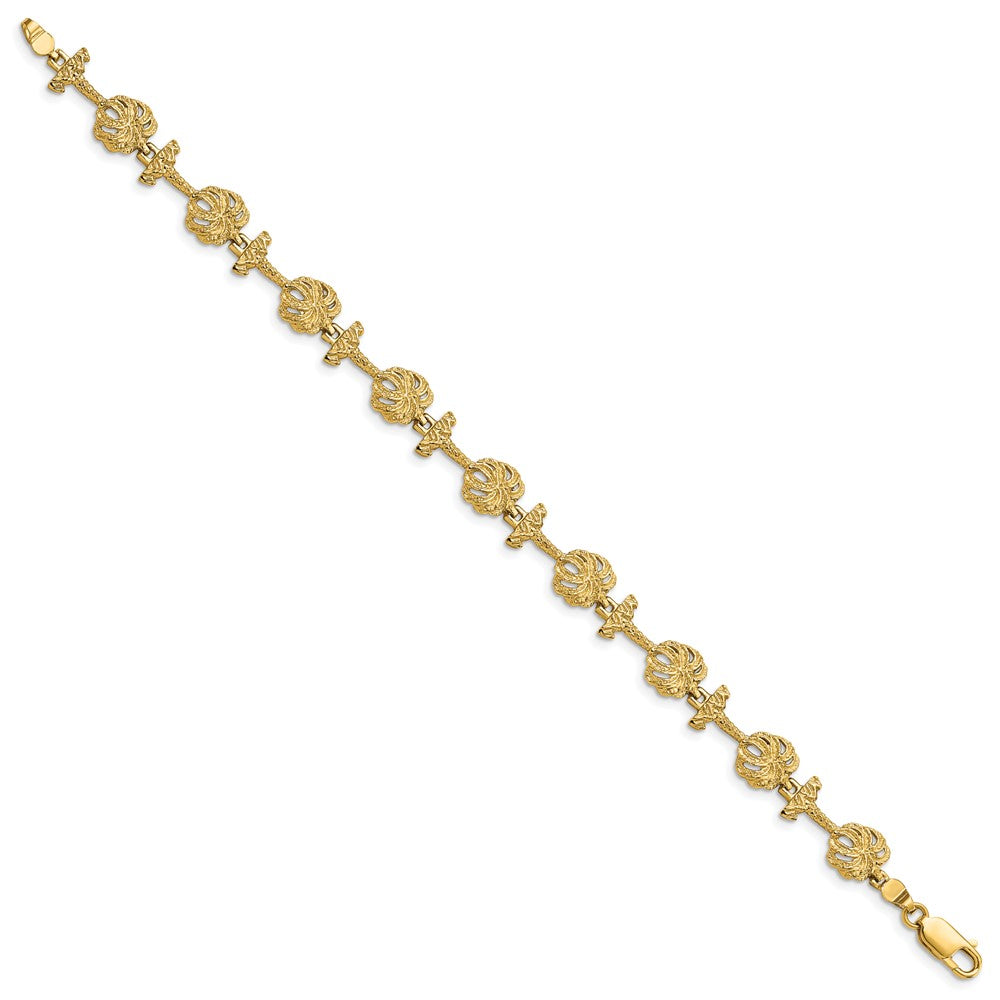 14k Yellow Gold 8.38 mm Palm Tree Bracelet (7.46 grams)