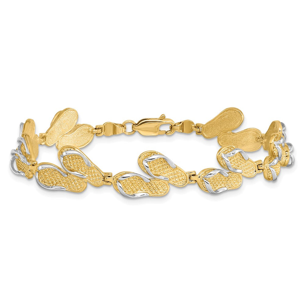 14k Yellow & Rhodium 11.3 mm  Flip Flops Bracelet (10.92 grams)