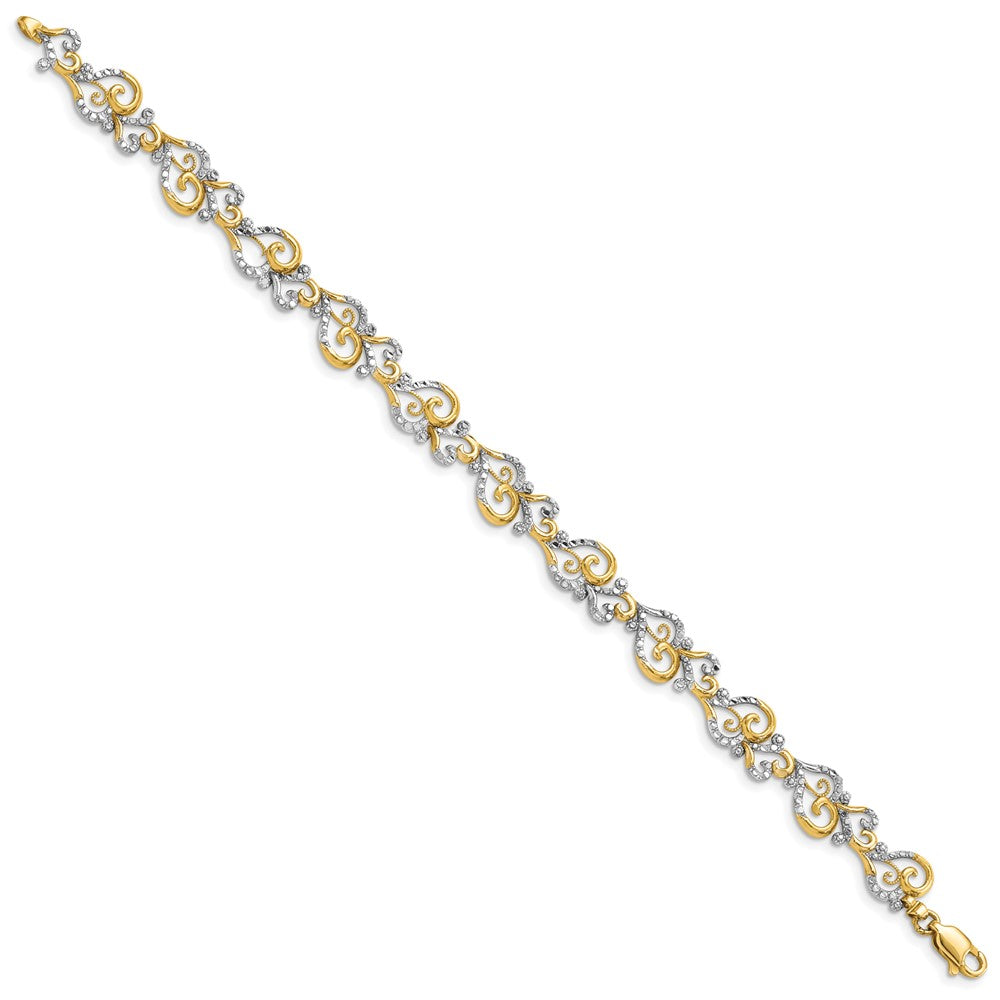14k Yellow & Rhodium 8.8 mm  Diamond-Cut Fancy Link Bracelet