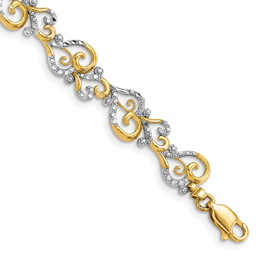 14k Yellow & Rhodium 8.8 mm  Diamond-Cut Fancy Link Bracelet