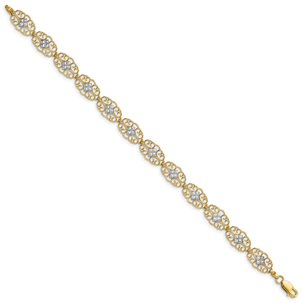 14k Yellow & Rhodium 8.3 mm  Diamond-Cut Fancy Bracelet
