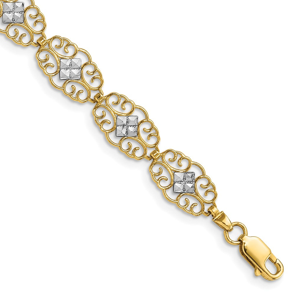 14k Yellow & Rhodium 8.3 mm  Diamond-Cut Fancy Bracelet