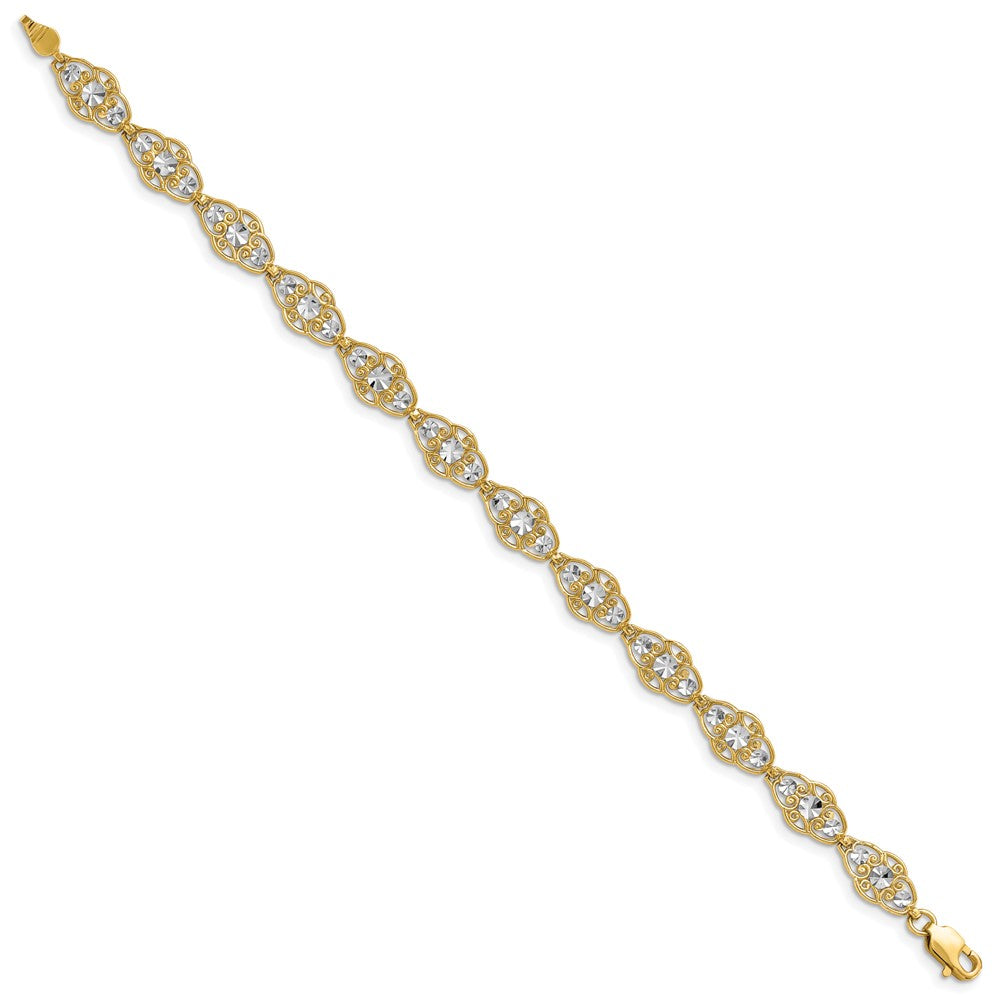 14k Yellow & Rhodium 7 mm  Diamond-Cut Fancy Bracelet