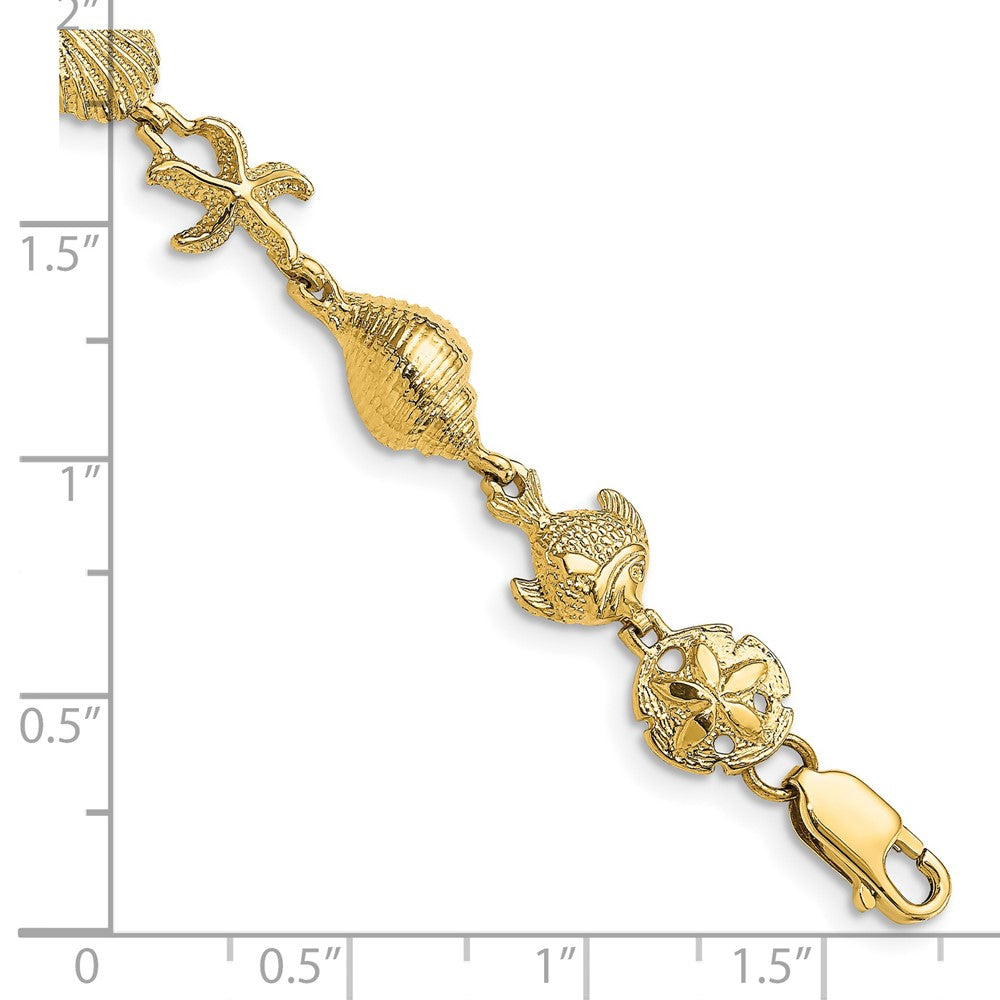 14k Yellow Gold 8.75 mm Nautical Combination w/ Dolphins Link Bracelet (7.96 grams)