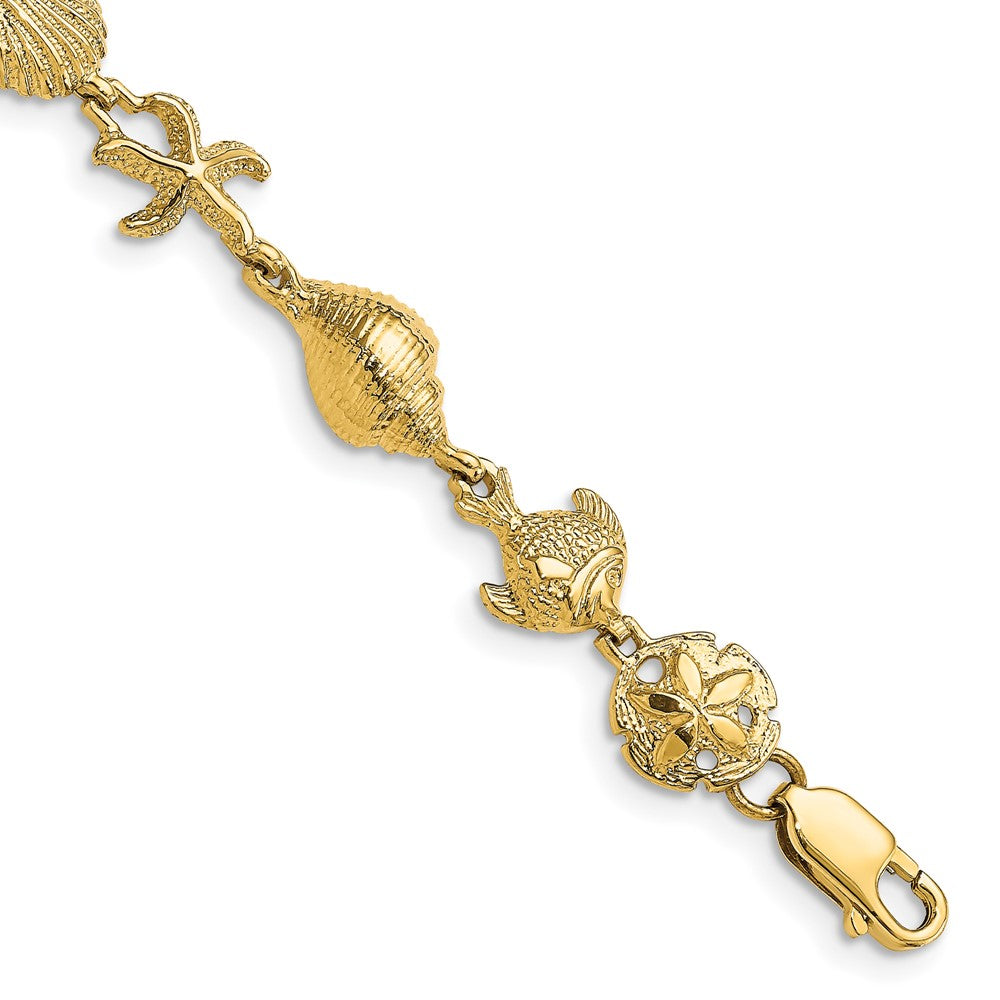 14k Yellow Gold 8.75 mm Nautical Combination w/ Dolphins Link Bracelet (7.96 grams)