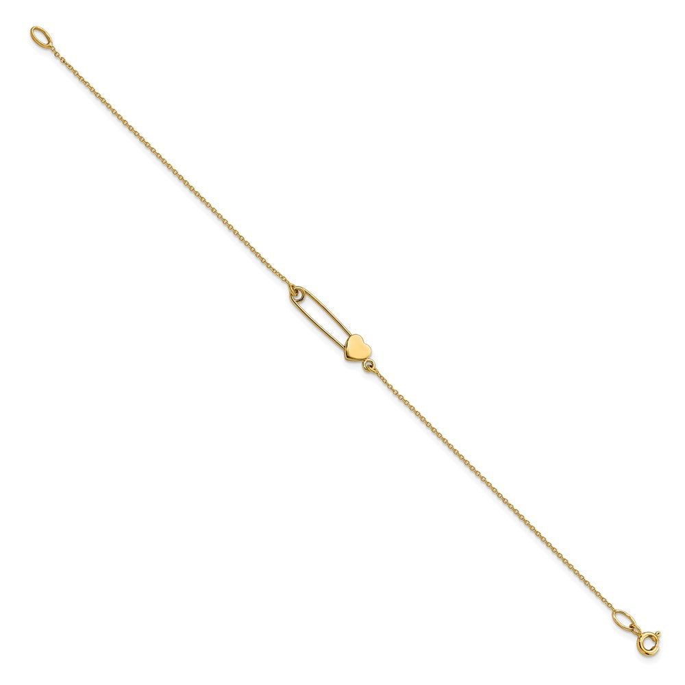 14K Safety Pin with Heart 7 inch Bracelet (1.45 grams)