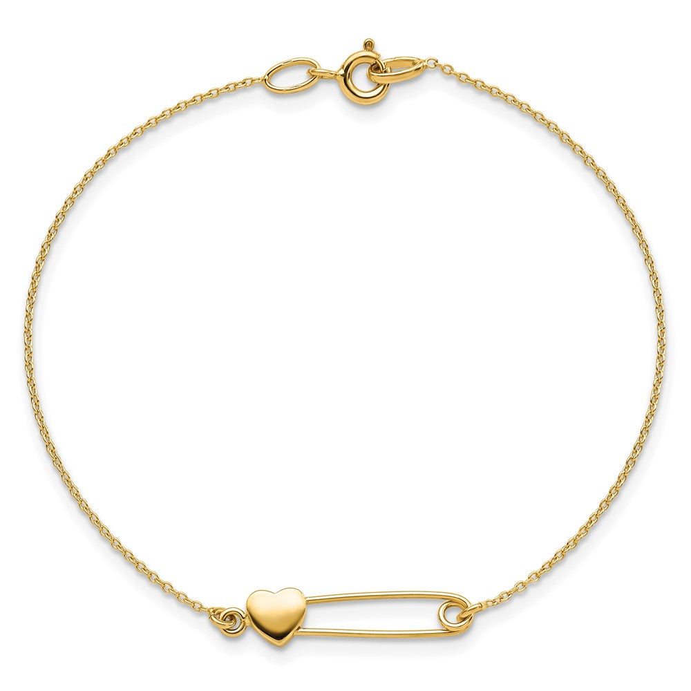 14K Safety Pin with Heart 7 inch Bracelet (1.45 grams)