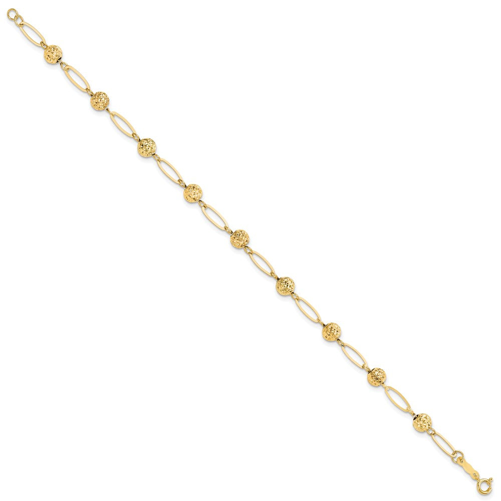 14k Yellow Gold 5 mm D/C Beads Link Bracelet (2.12 grams)