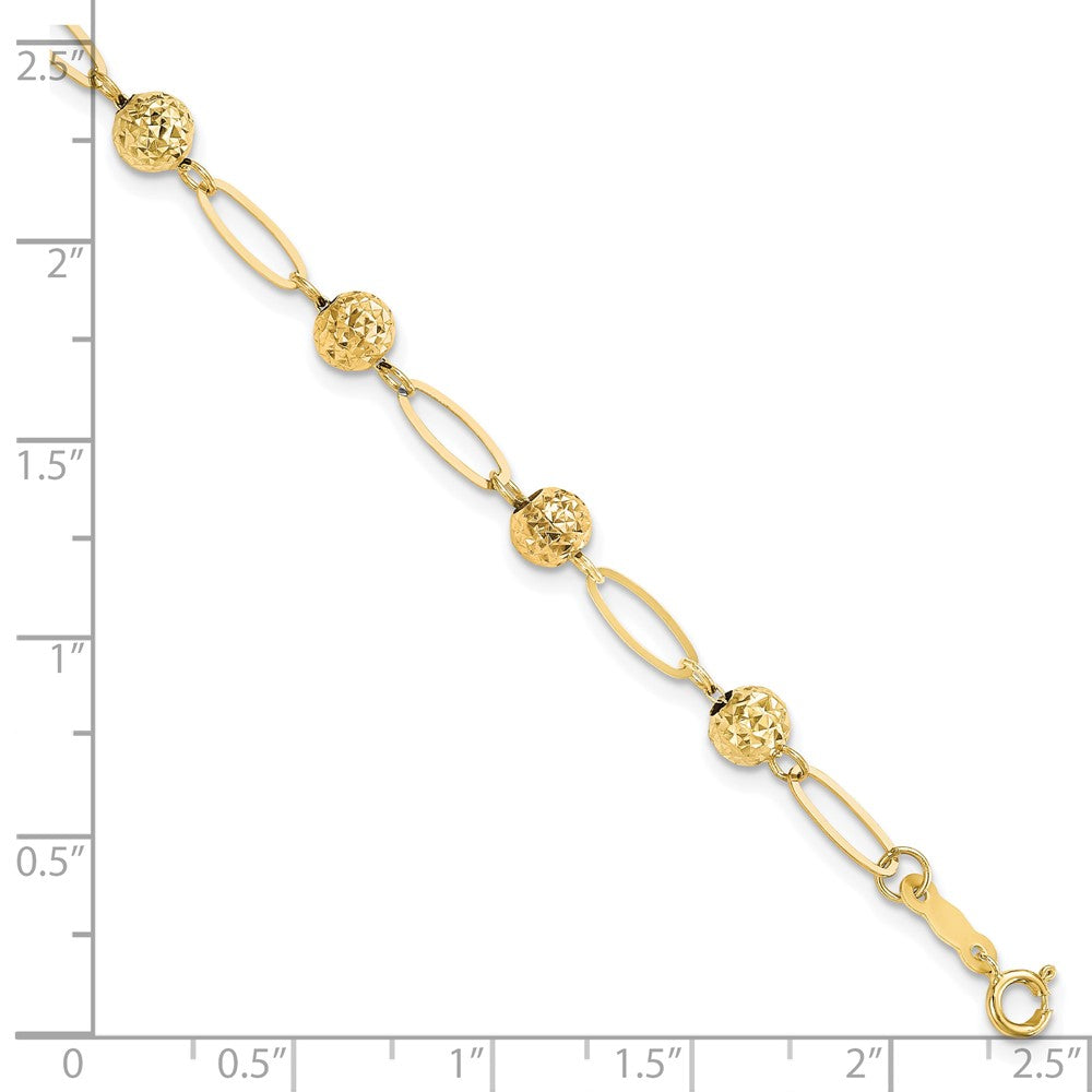 14k Yellow Gold 5 mm D/C Beads Link Bracelet (2.12 grams)