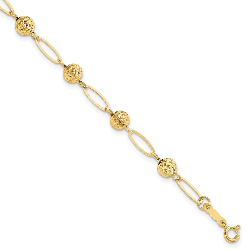 14k Yellow Gold 5 mm D/C Beads Link Bracelet (2.12 grams)