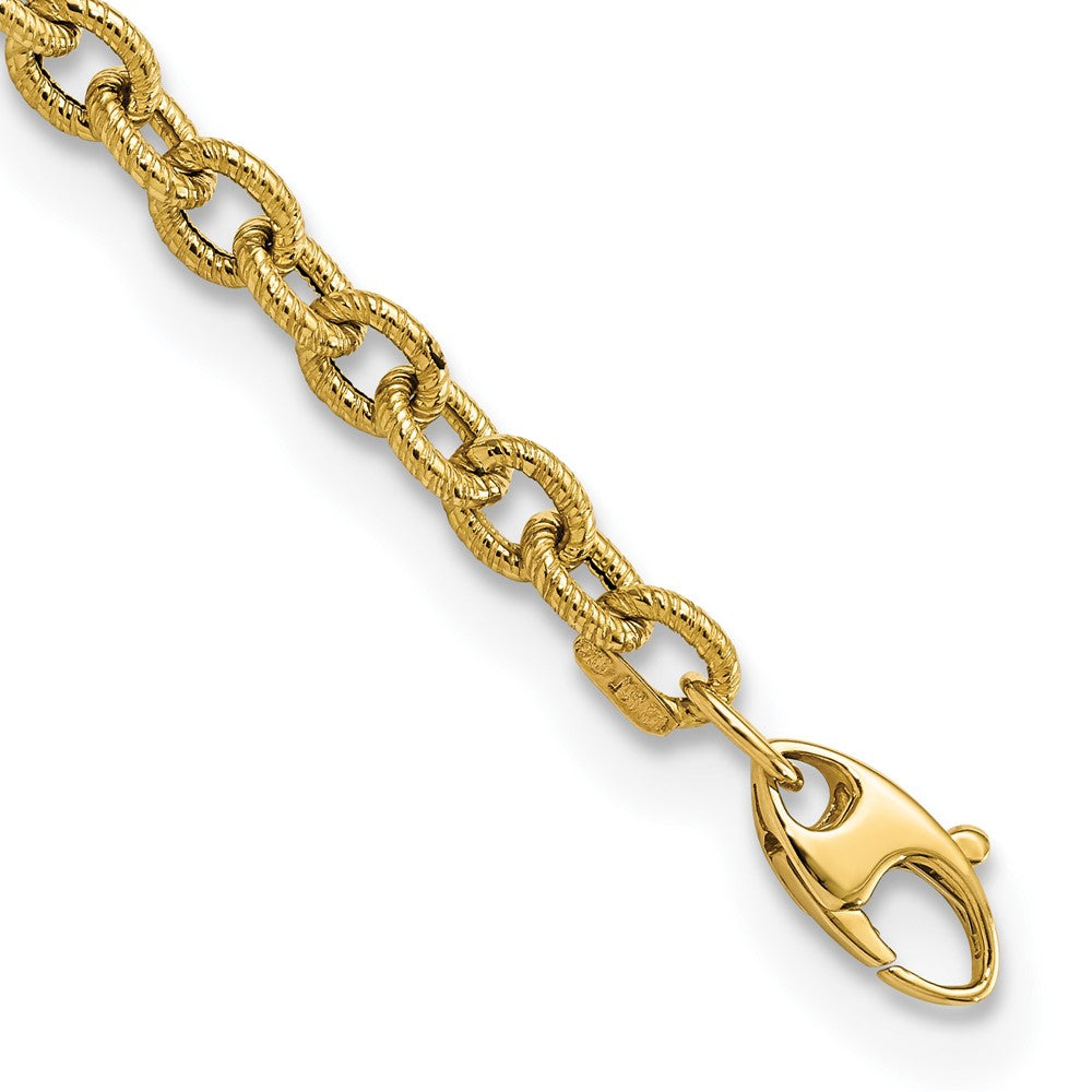 14k Yellow Gold 5 mm Polished and Textured Cable Link in Bracelet