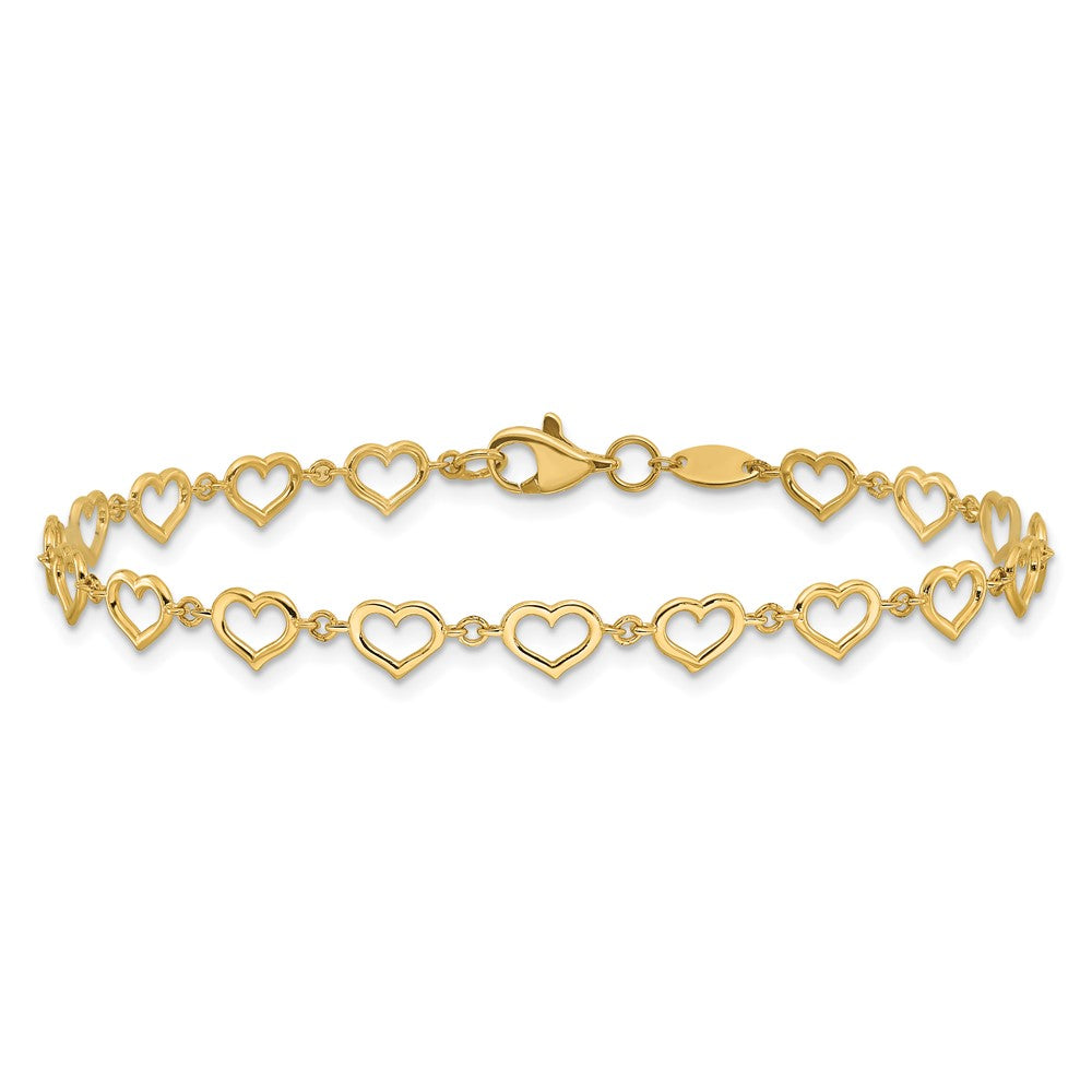 14k Yellow Gold 4 mm Polished Heart Link Bracelet