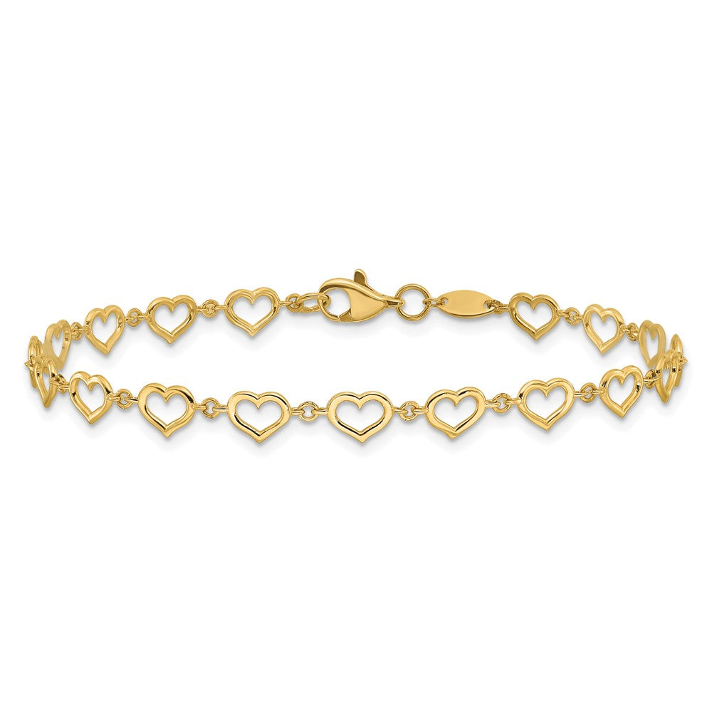 14k Yellow Gold 4 mm Polished Heart Link Bracelet (2.84 grams)