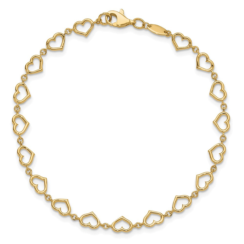 14k Yellow Gold 4 mm Polished Heart Link Bracelet