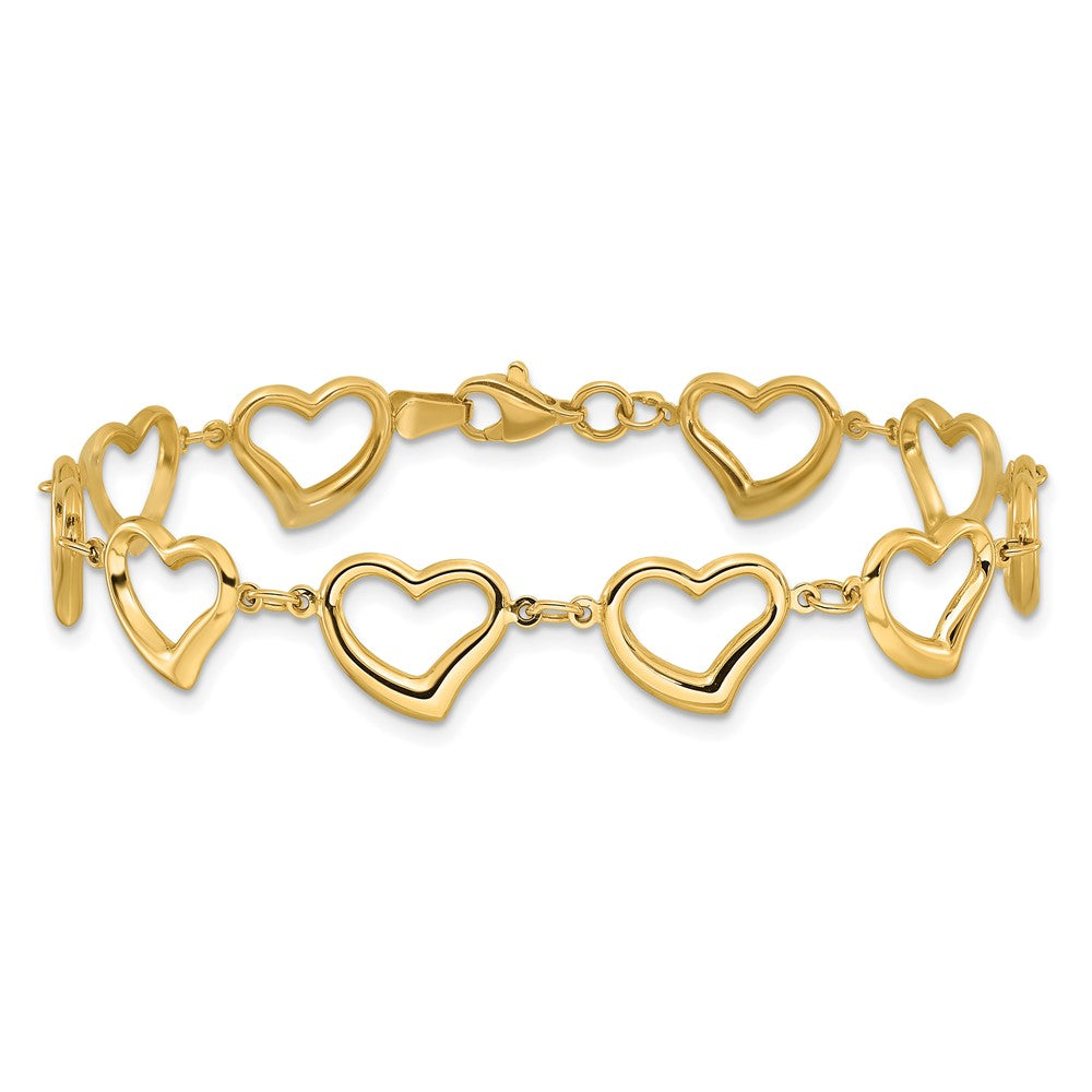 14k Yellow Gold 10 mm Polished Heart Link Bracelet (3.32 grams)