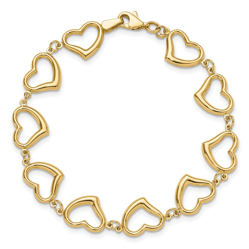 14k Yellow Gold 10 mm Polished Heart Link Bracelet (3.32 grams)