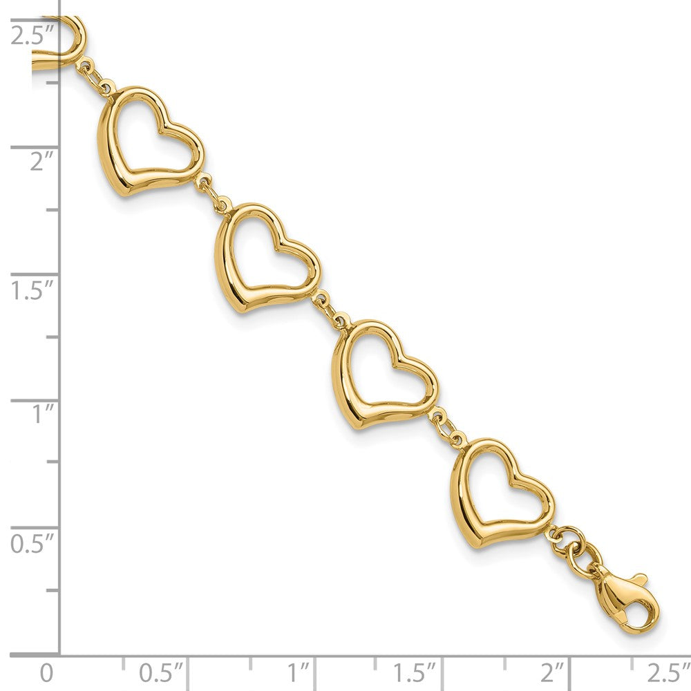 14k Yellow Gold 10 mm Polished Heart Link Bracelet (3.32 grams)