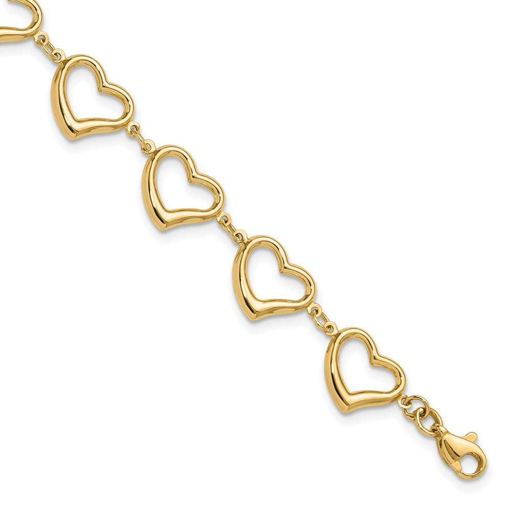 14k Yellow Gold 10 mm Polished Heart Link Bracelet (3.32 grams)