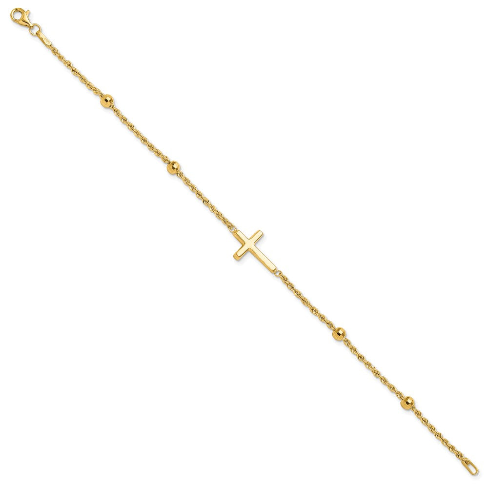 14k Yellow Gold 11 mm D/C Beaded Cross in Bracelet (1.71 grams)