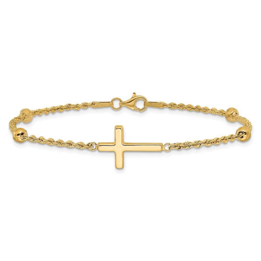 14k Yellow Gold 11 mm D/C Beaded Cross in Bracelet (1.71 grams)