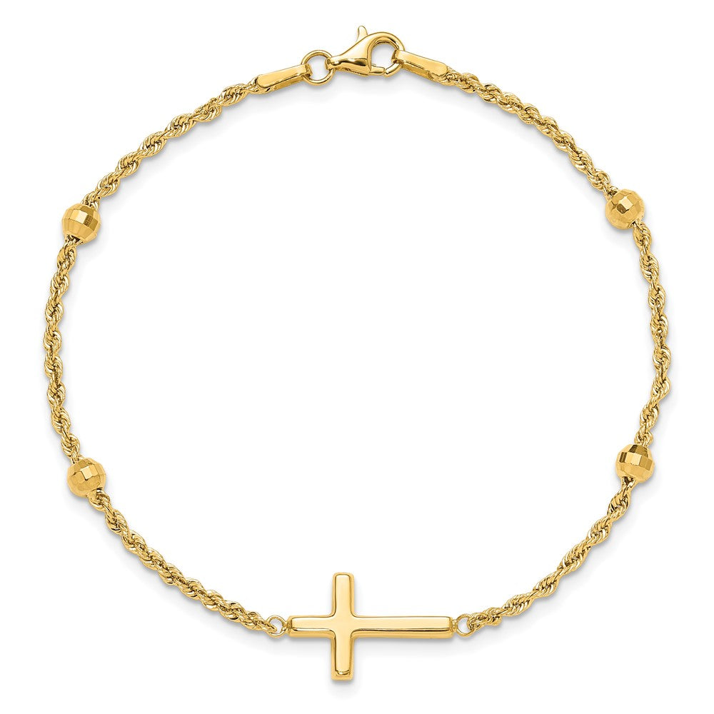 14k Yellow Gold 11 mm D/C Beaded Cross in Bracelet (1.71 grams)