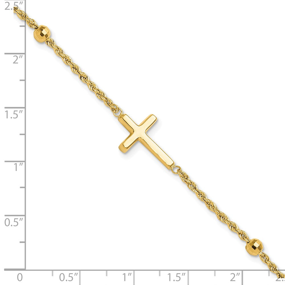 14k Yellow Gold 11 mm D/C Beaded Cross in Bracelet (1.71 grams)