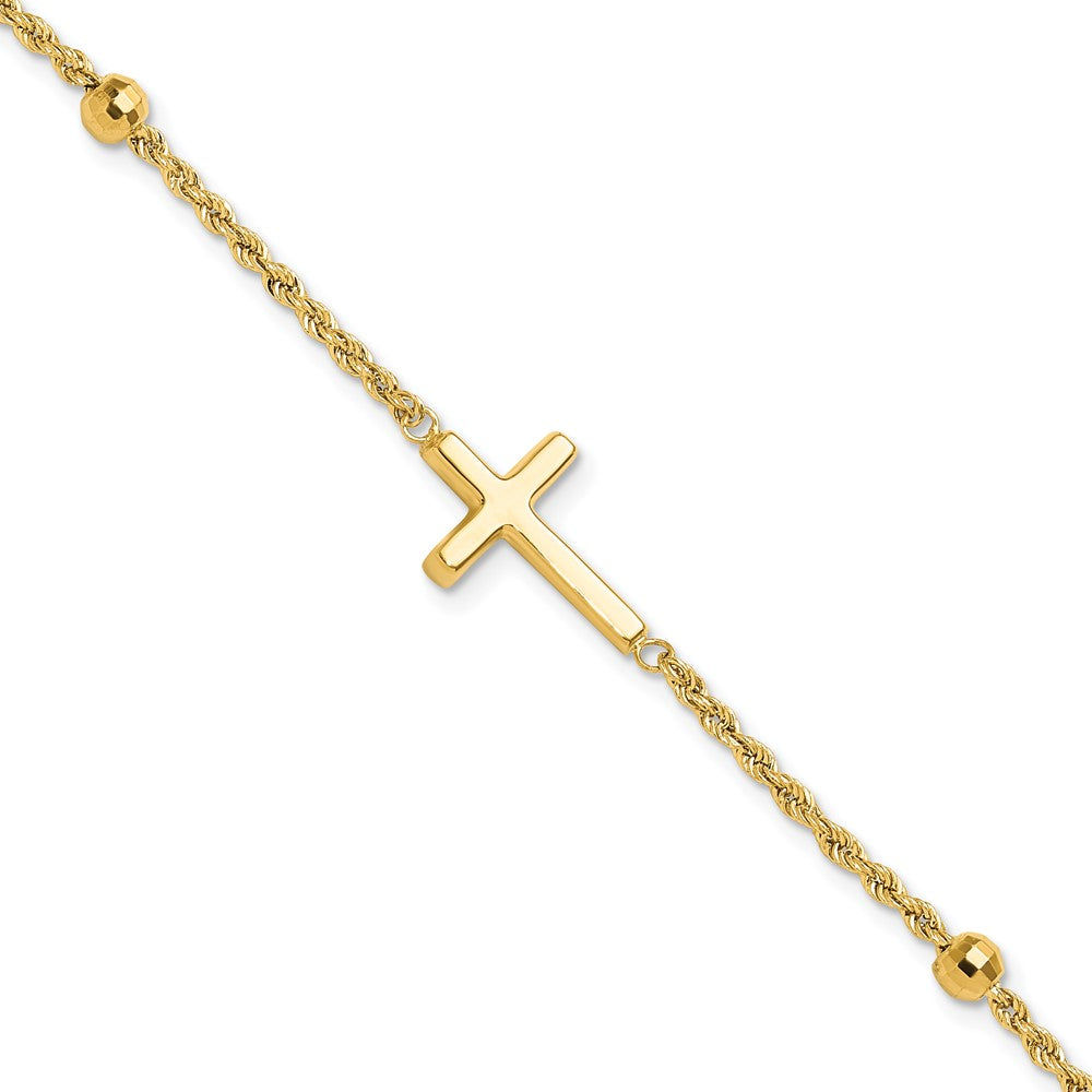 14k Yellow Gold 11 mm D/C Beaded Cross in Bracelet (1.71 grams)