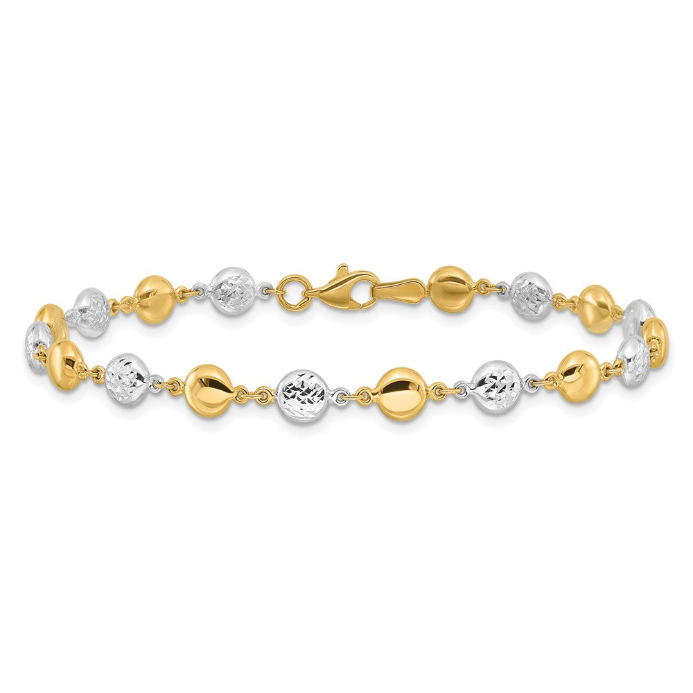 14k Two-tone 5.4 mm Polished and Diamond-cut Puffed Circles Bracelet