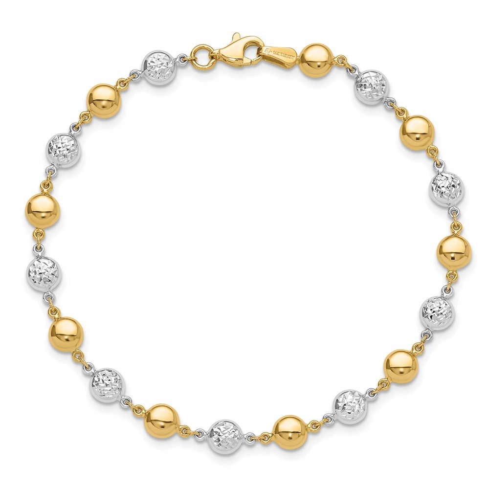 14k Two-tone 5.4 mm Polished and Diamond-cut Puffed Circles Bracelet