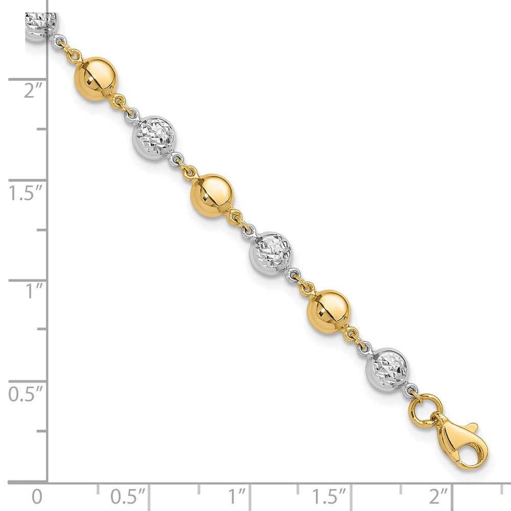 14k Two-tone 5.4 mm Polished and Diamond-cut Puffed Circles Bracelet