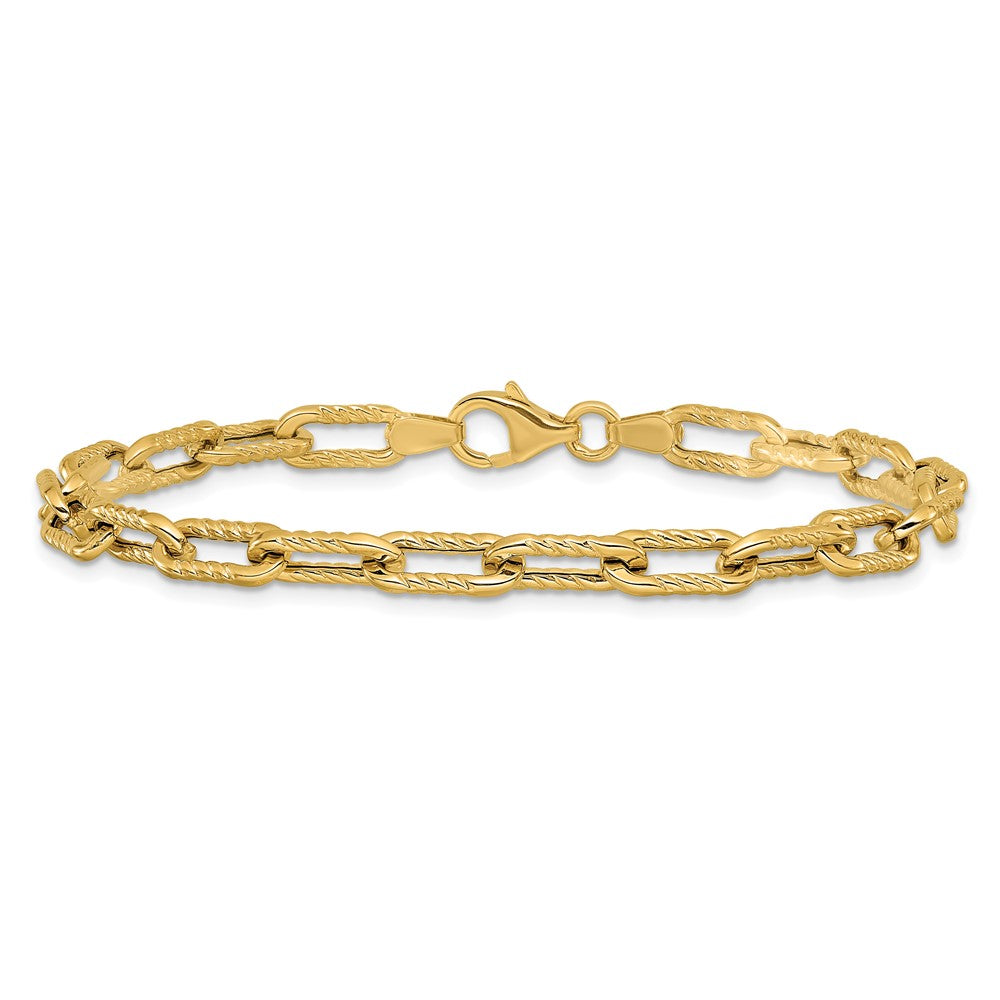 14k Yellow Gold 5 mm Polished and Textured Fancy Link Bracelet (3.57 grams)