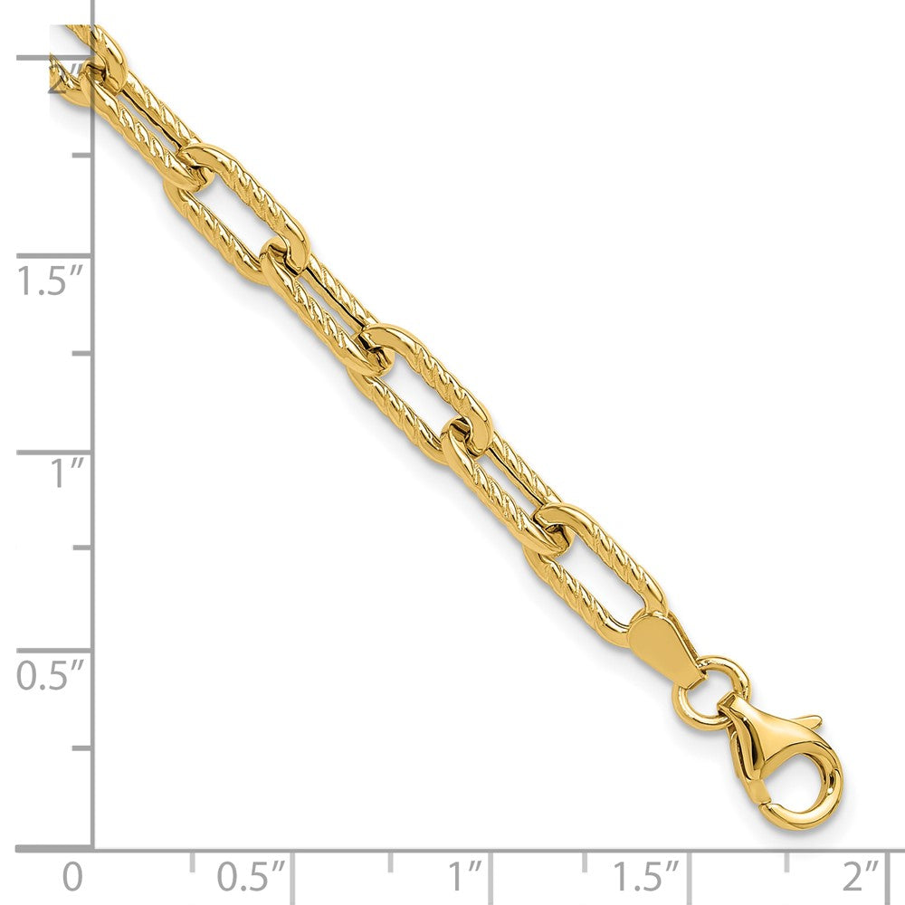 14k Yellow Gold 5 mm Polished and Textured Fancy Link Bracelet
