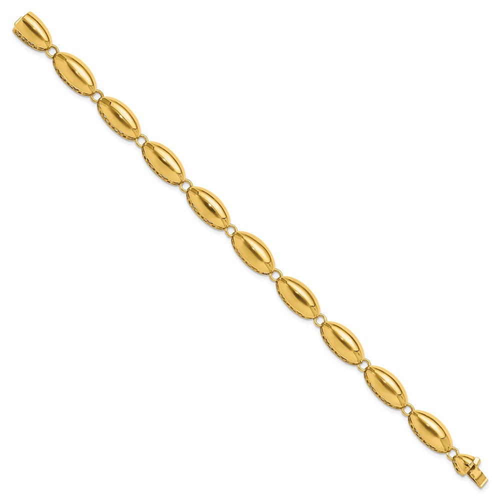 14k Yellow Gold 8.2 mm Polished Fancy Oval Link Bracelet (8.97 grams)