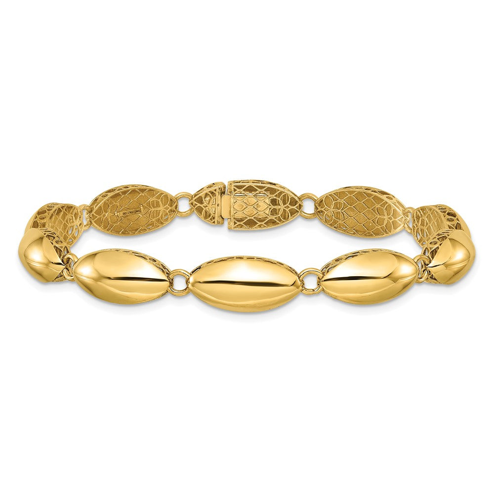 14k Yellow Gold 8.2 mm Polished Fancy Oval Link Bracelet (8.97 grams)