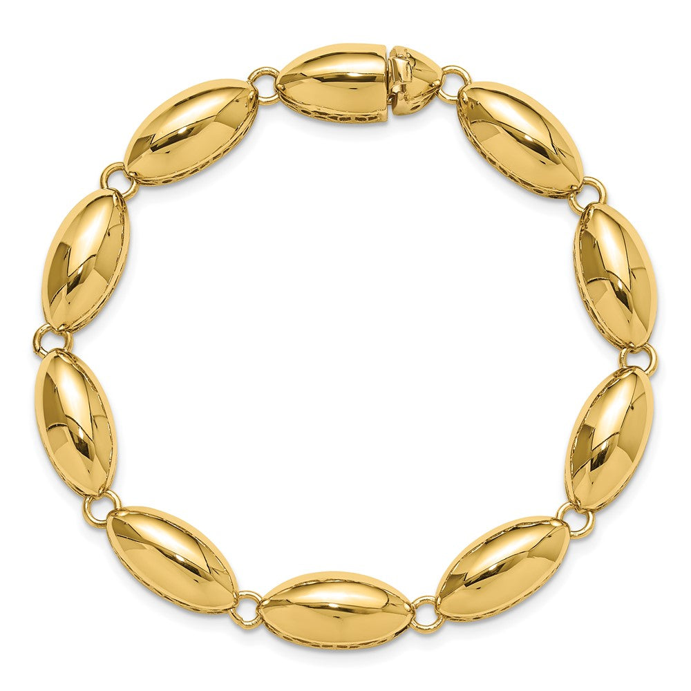 14k Yellow Gold 8.2 mm Polished Fancy Oval Link Bracelet (8.97 grams)