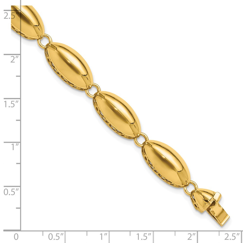 14k Yellow Gold 8.2 mm Polished Fancy Oval Link Bracelet (8.97 grams)