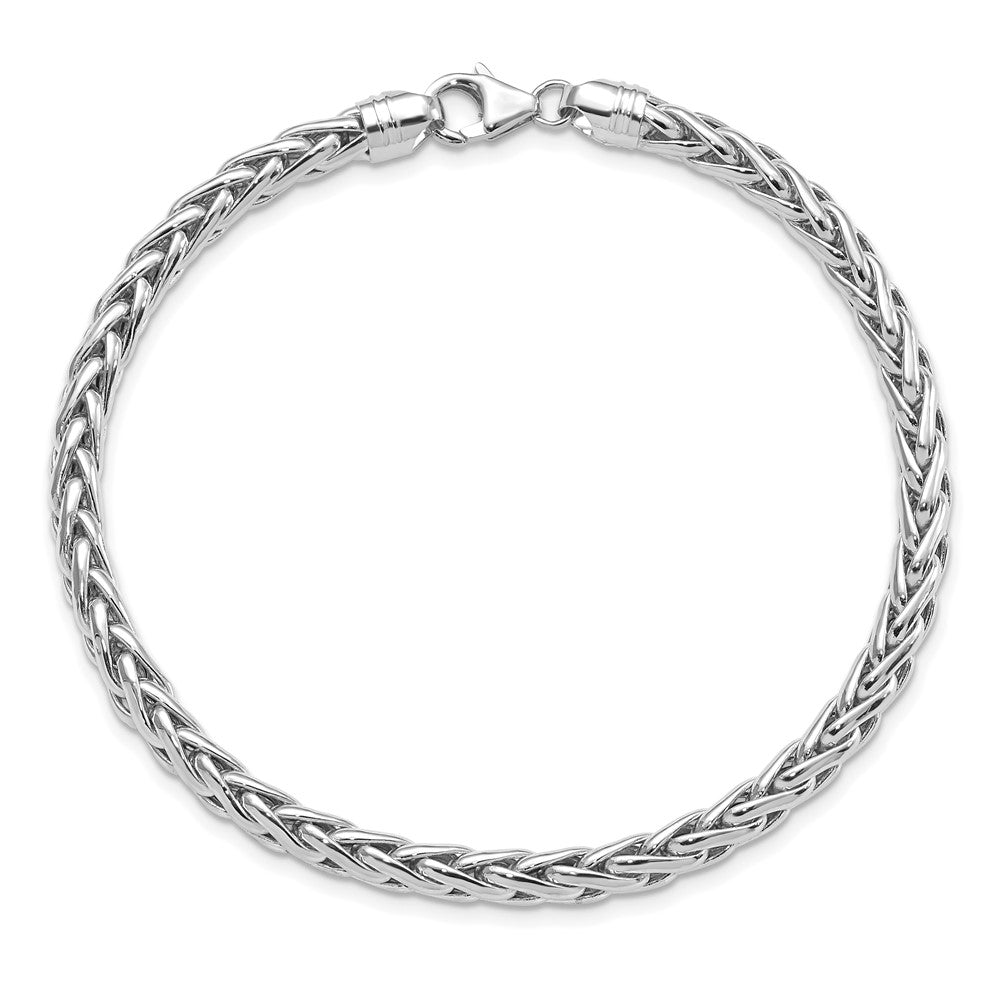 14k White Gold 5 mm White Polished in Wheat Chain Bracelet (8.62 grams)