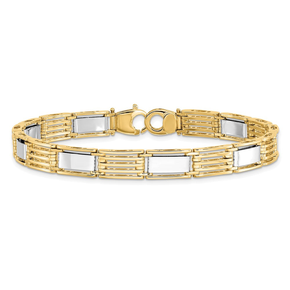 14k Two-tone 7.4 mm High Polished in Mens Link Bracelet (22.11 grams)