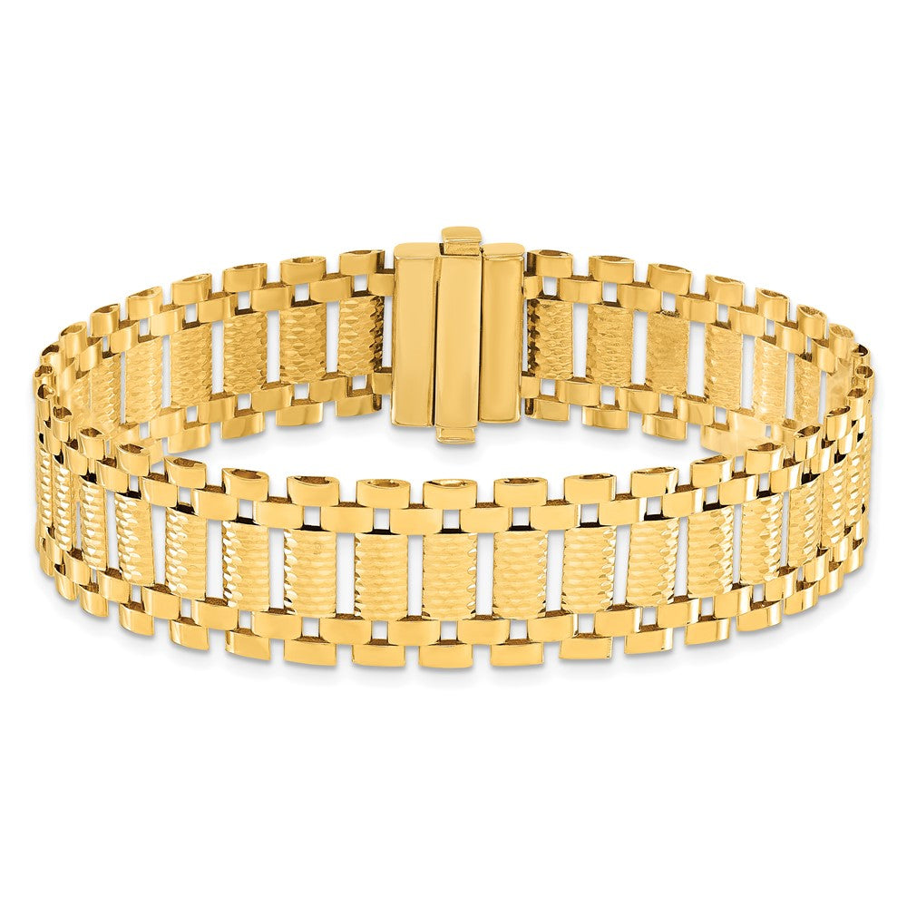 14k Yellow Gold 15.4 mm Polished & D/C Fancy Link Bracelet (17.43 grams)