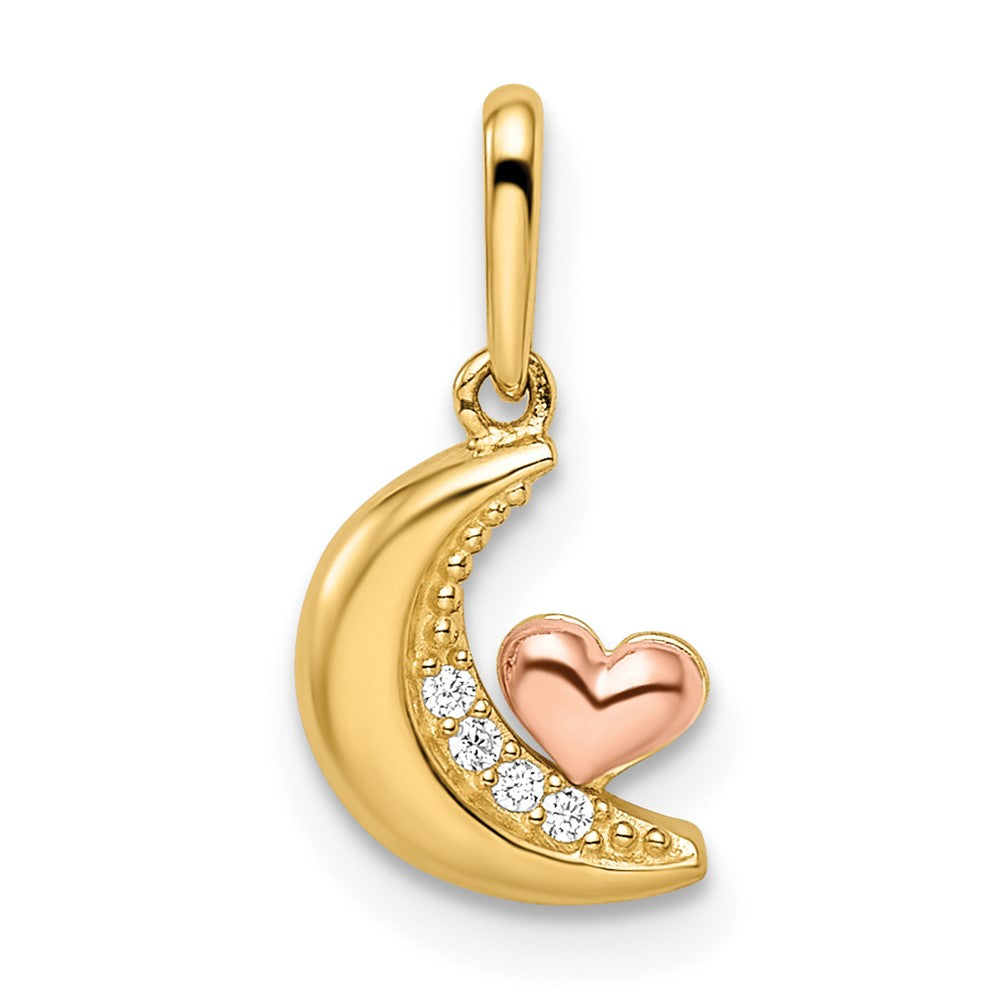 14k Two-tone Madi K CZ Moon with Heart Pendant (0.5 grams)