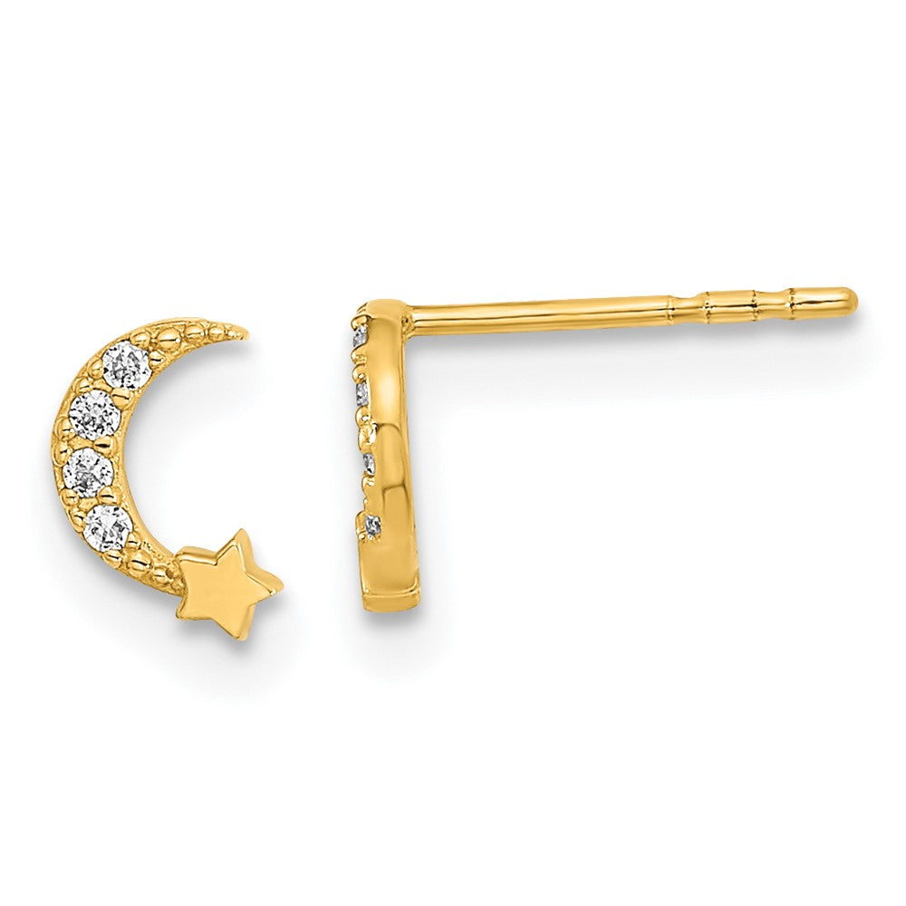 14K Madi K Polished Moon and Star CZ Post Earrings (0.36 grams)