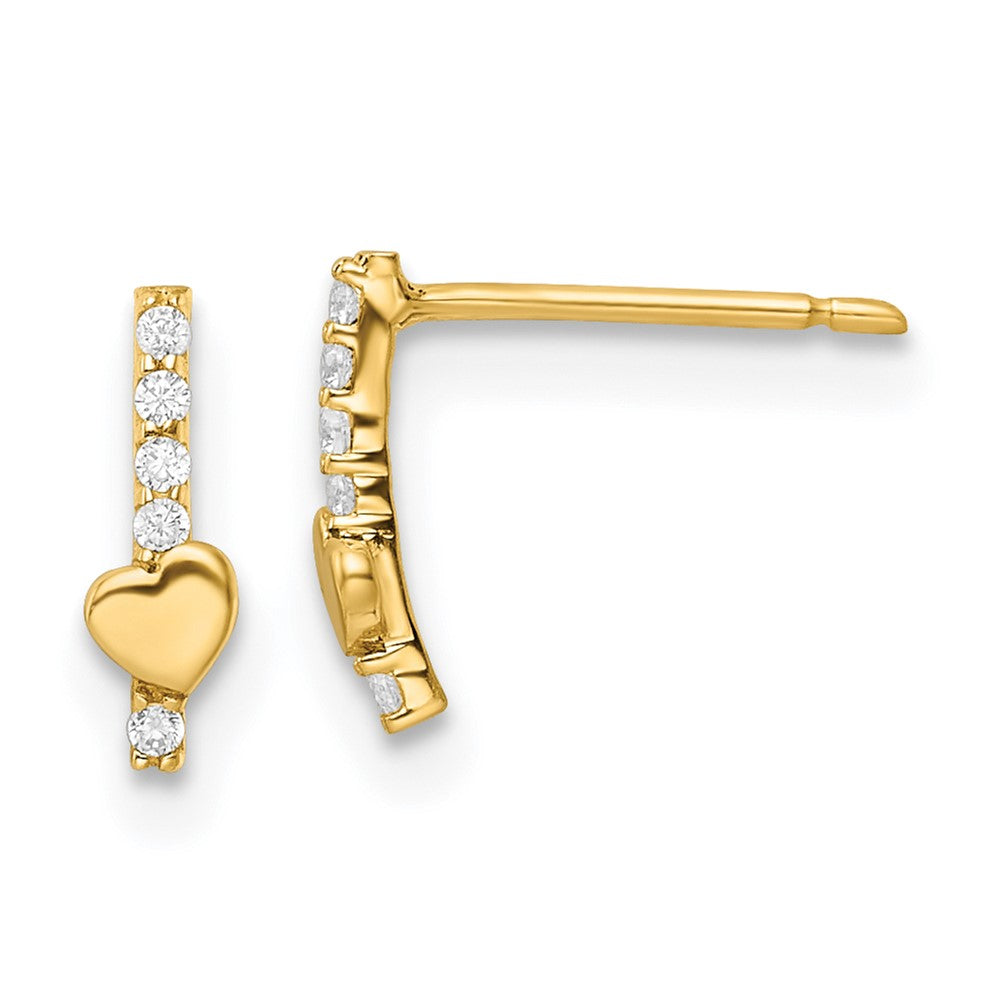 14k Madi K Polished Line of CZ's and Heart Post Earrings (0.5 grams)