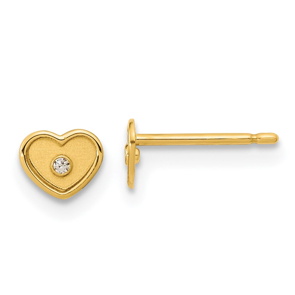 14K Madi K Polished & Brushed CZ Heart Post Earrings (0.39 grams)