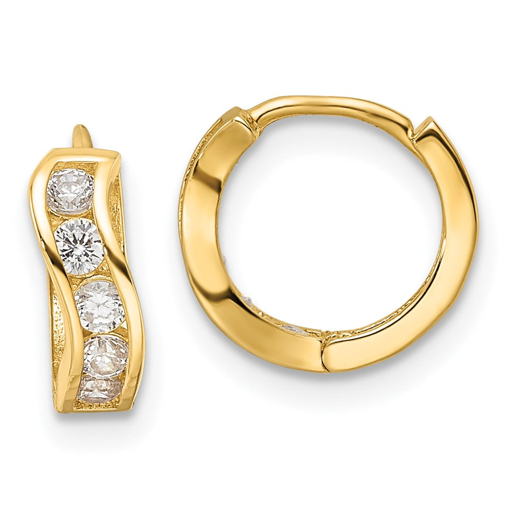 14k Madi K Polished CZ Wavy Hinged Huggie Hoop Earrings (0.57 grams)