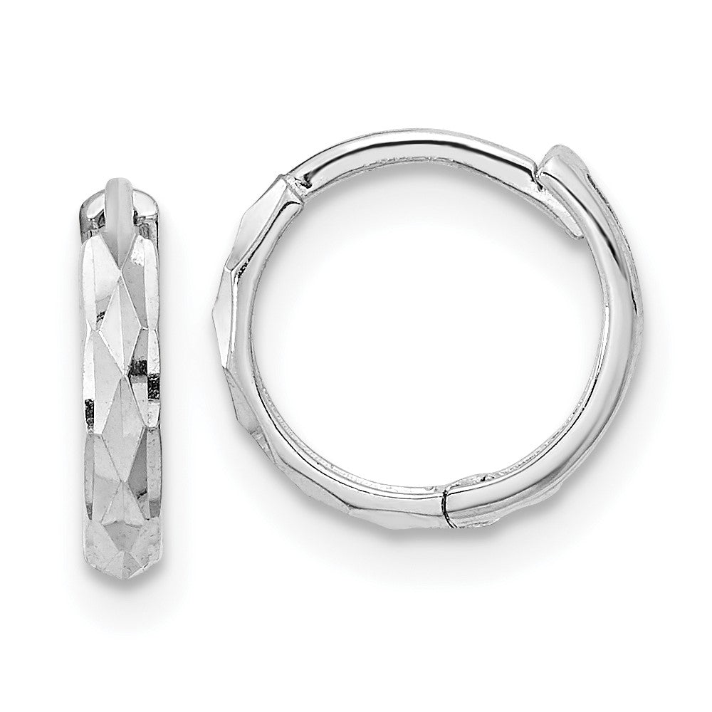 14K White Gold Madi K Hinged Diamond Cut Hoop Earrings (0.73 grams)