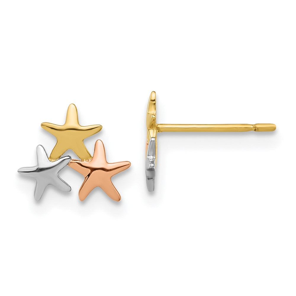 14k Madi K with Rose and White Rhodium Polished Stars Post Earrings (0.63 grams)