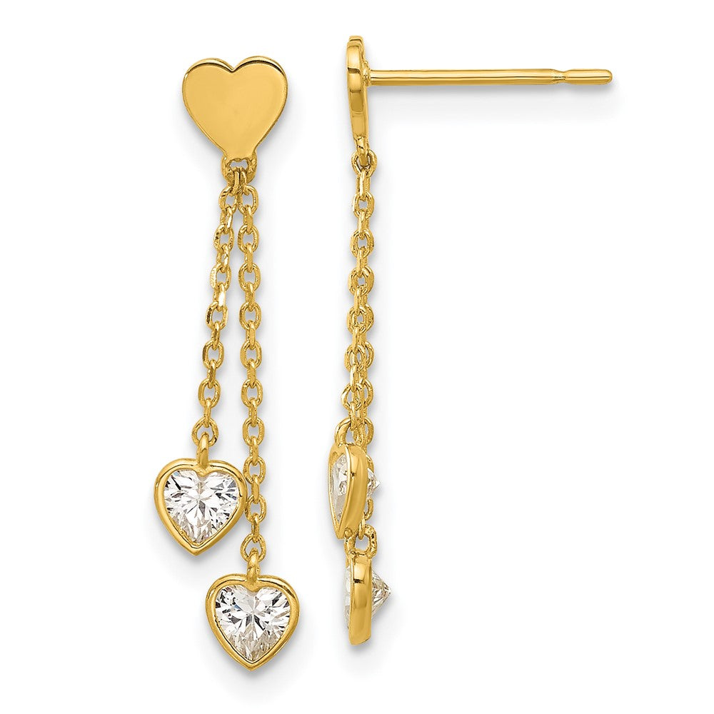 14k Madi K Polished CZ Hearts Post Dangle Earrings (0.8 grams)